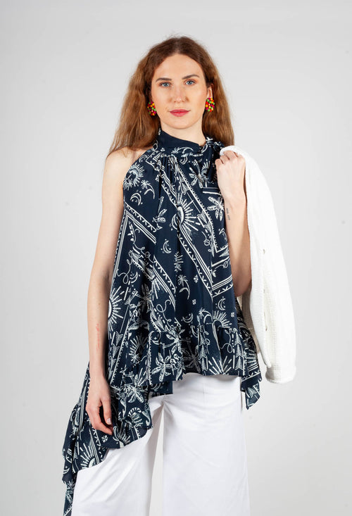 Top with Ruffles in Blu