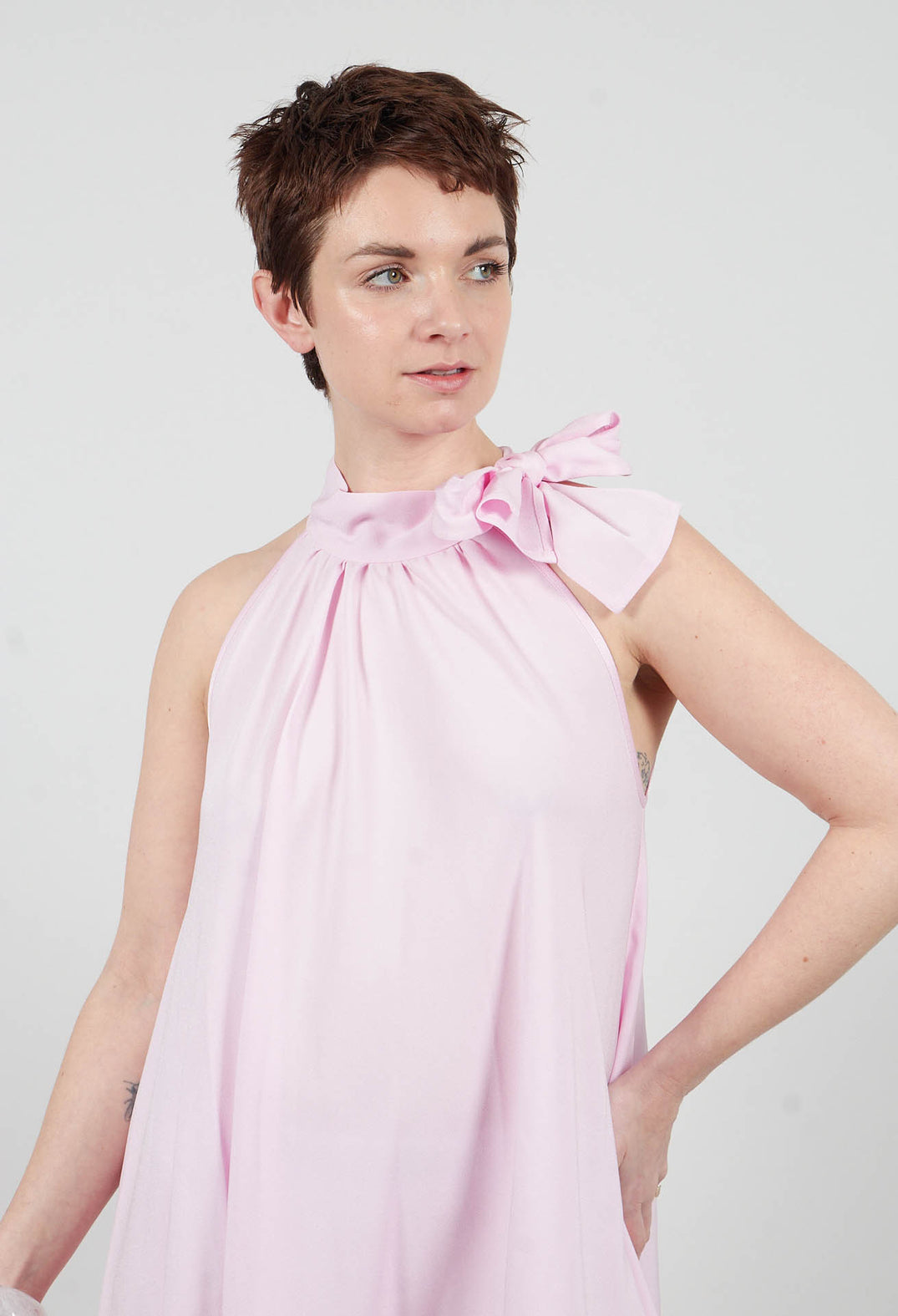 Dress with Ruffles in Seashell Pink