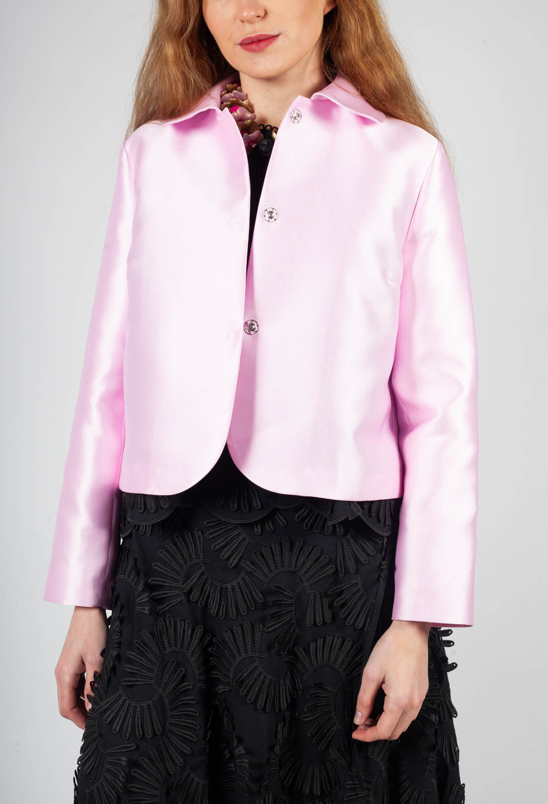 Three Button Jacket in Seashell Pink
