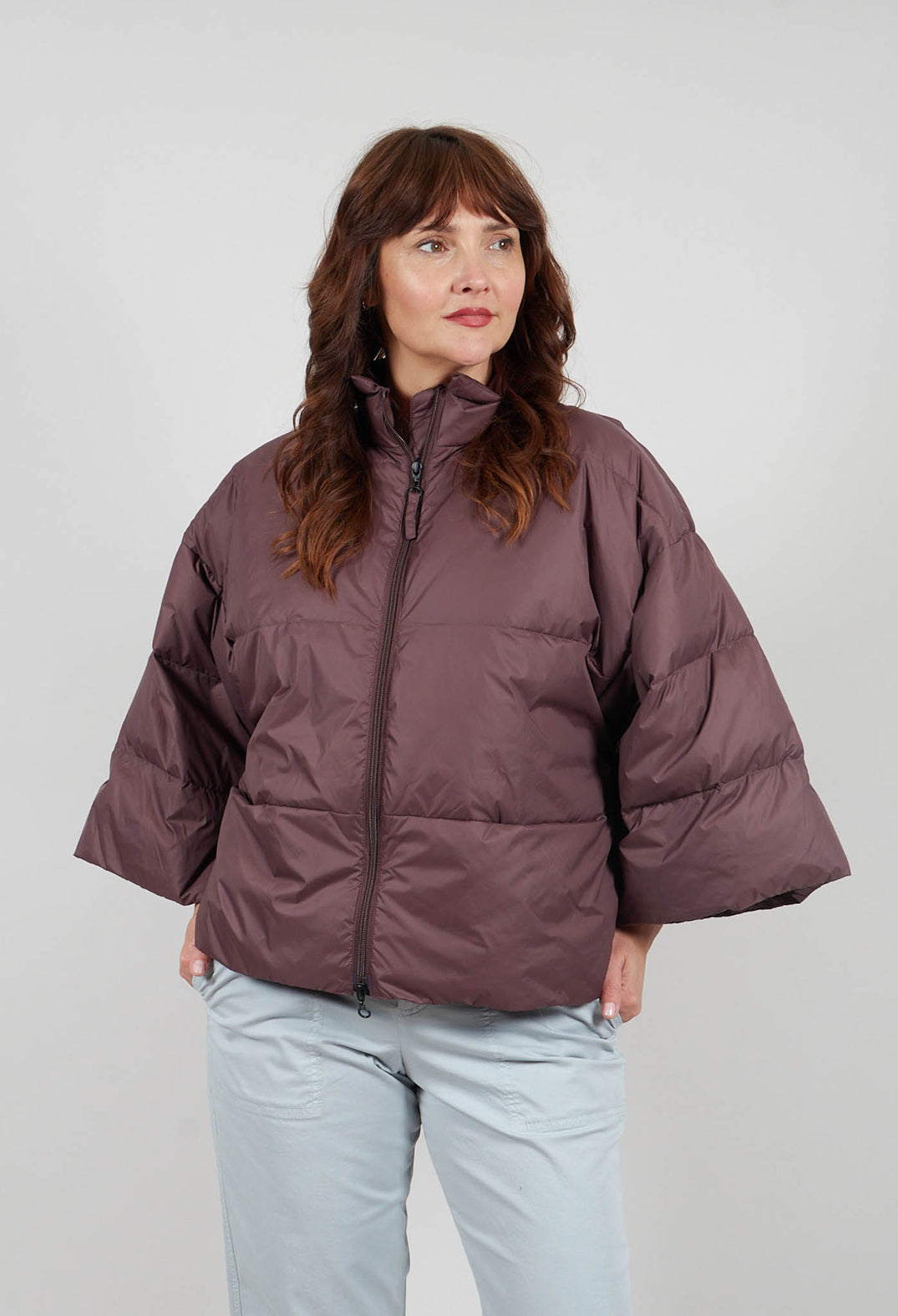 Feather Down Jacket with Collar in Brown