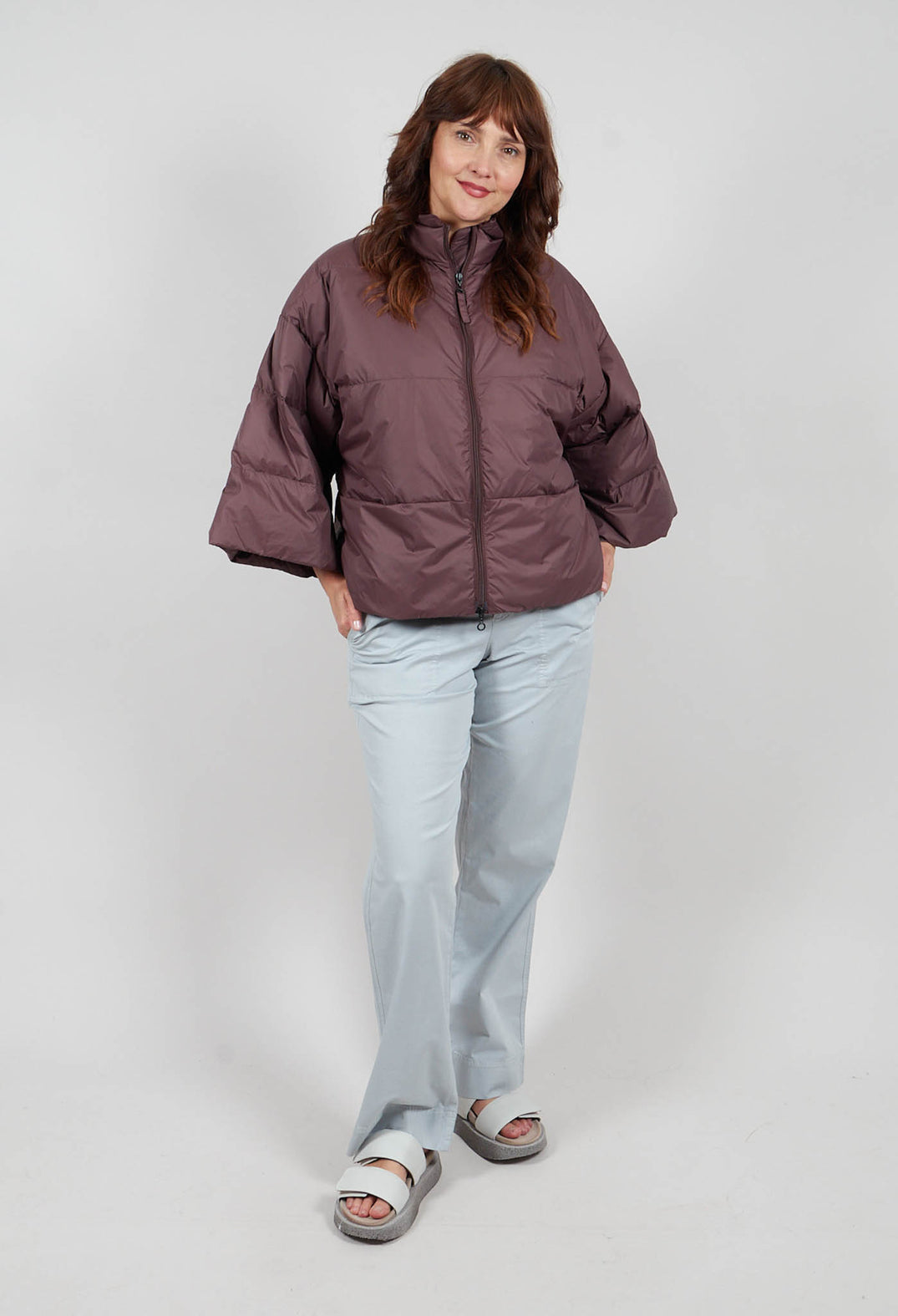 Feather Down Jacket with Collar in Brown