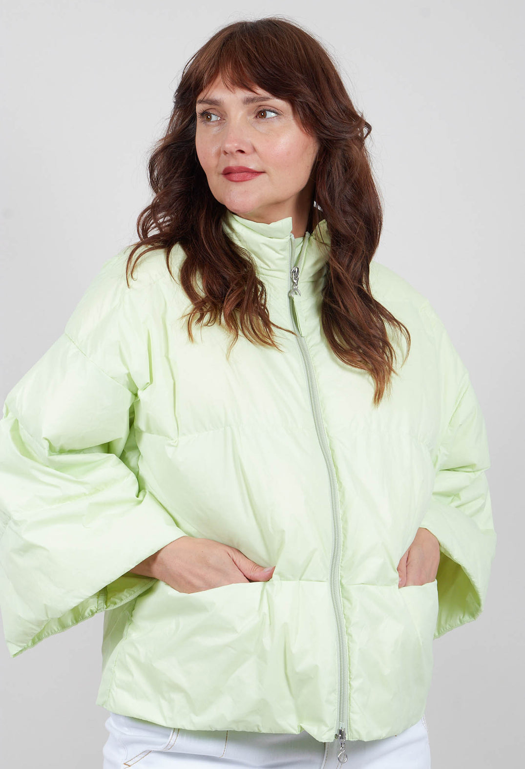 Feather Down Jacket with Collar in Green