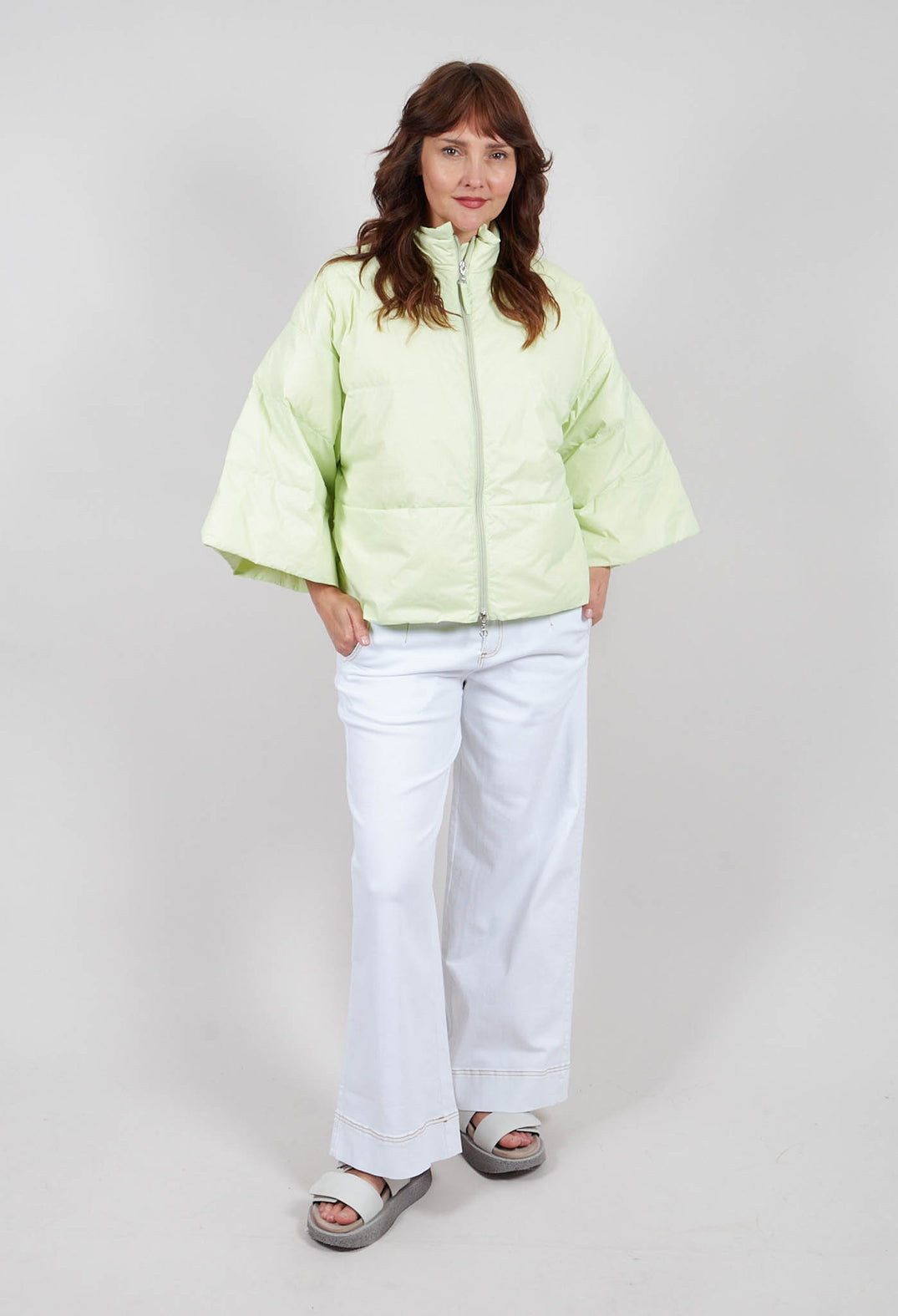 Feather Down Jacket with Collar in Green