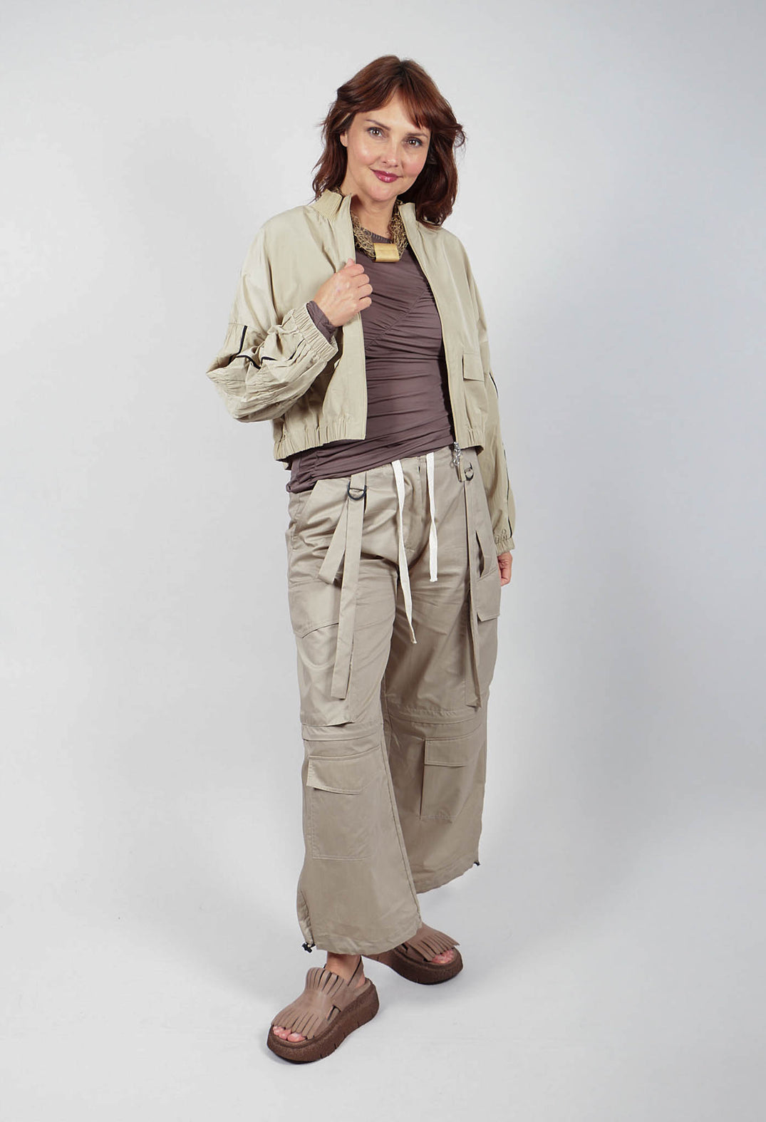 Isabel Benenato Cargo Trousers in Sand - Olivia May