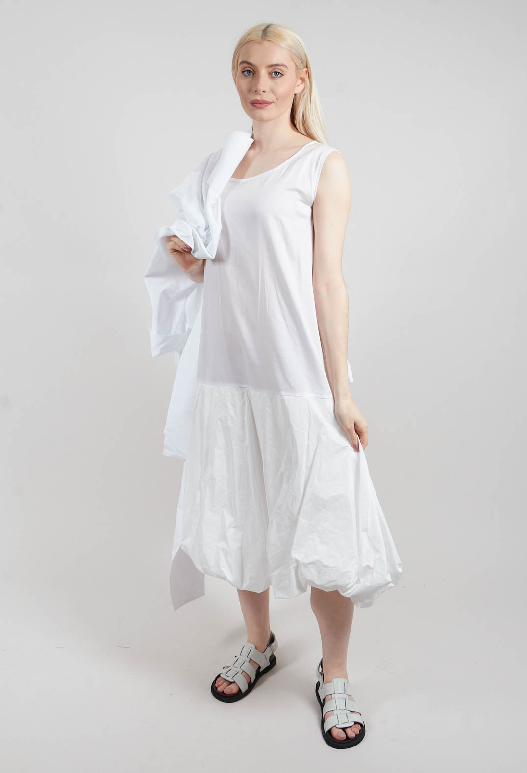 Bubble Peplum Dress in White