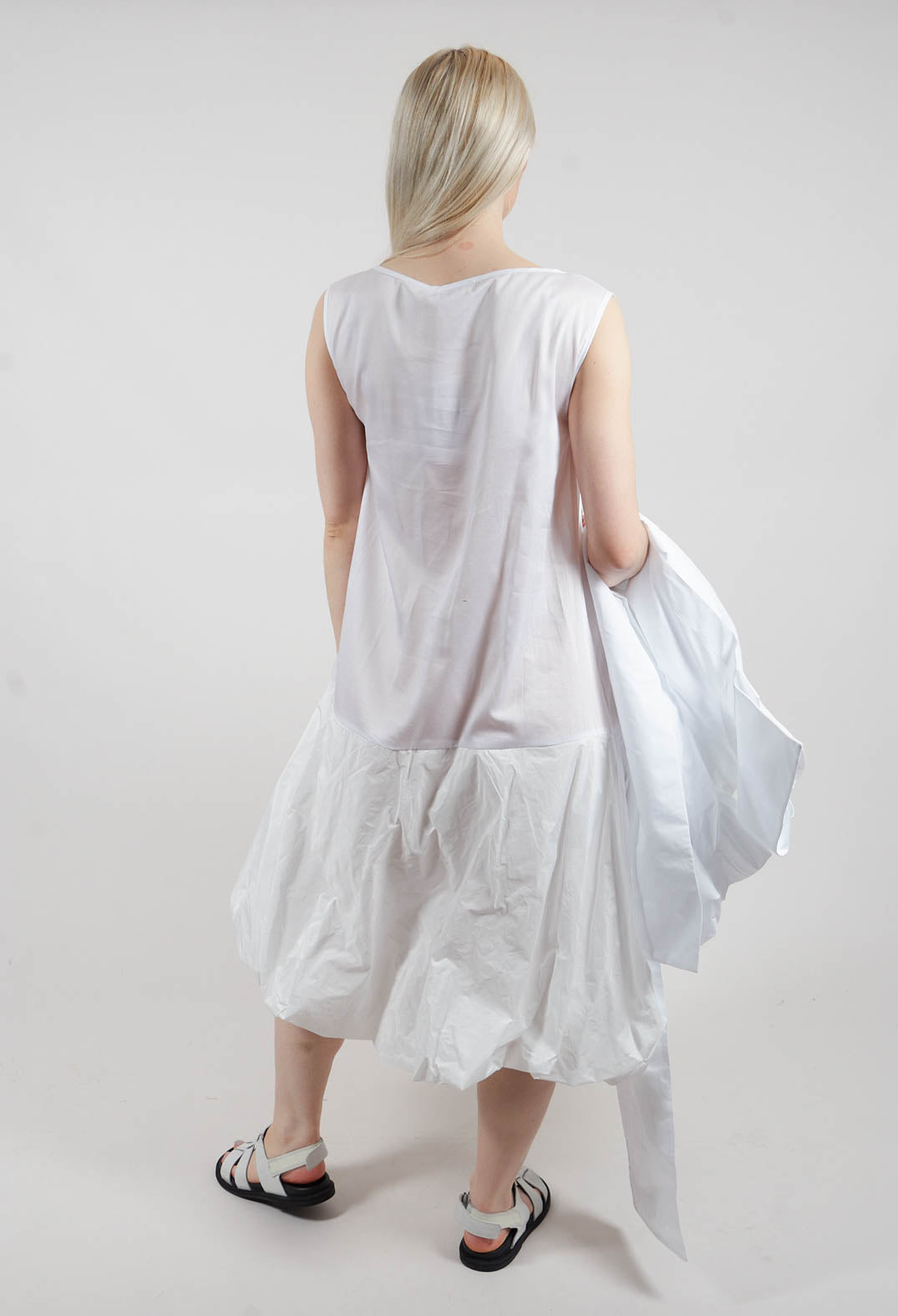 Bubble Peplum Dress in White