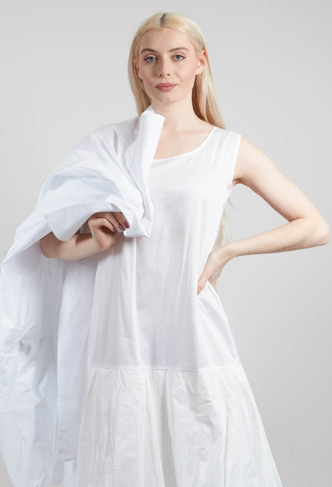 Bubble Peplum Dress in White