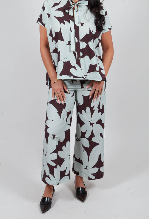 Straight Leg Trousers in Stampa Moka and Menta