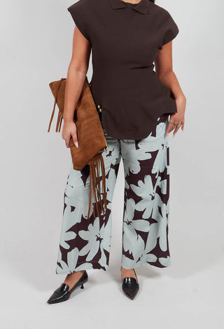 Straight Leg Trousers in Stampa Moka and Menta