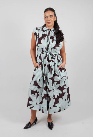 Sleeveless Shirt Dress in Stampa Moka and Menta
