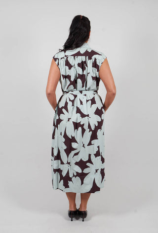 Sleeveless Shirt Dress in Stampa Moka and Menta