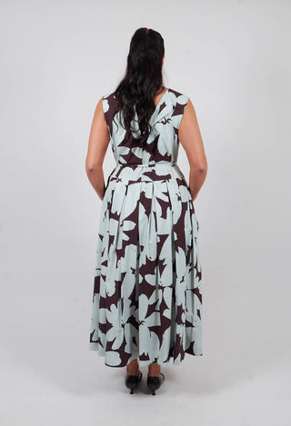 Belted Dress in Stampa Moka and Menta