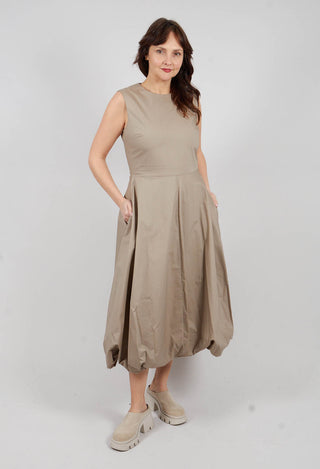 Midi Bubble Hem Dress in Beige