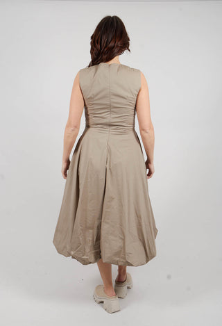 Midi Bubble Hem Dress in Beige