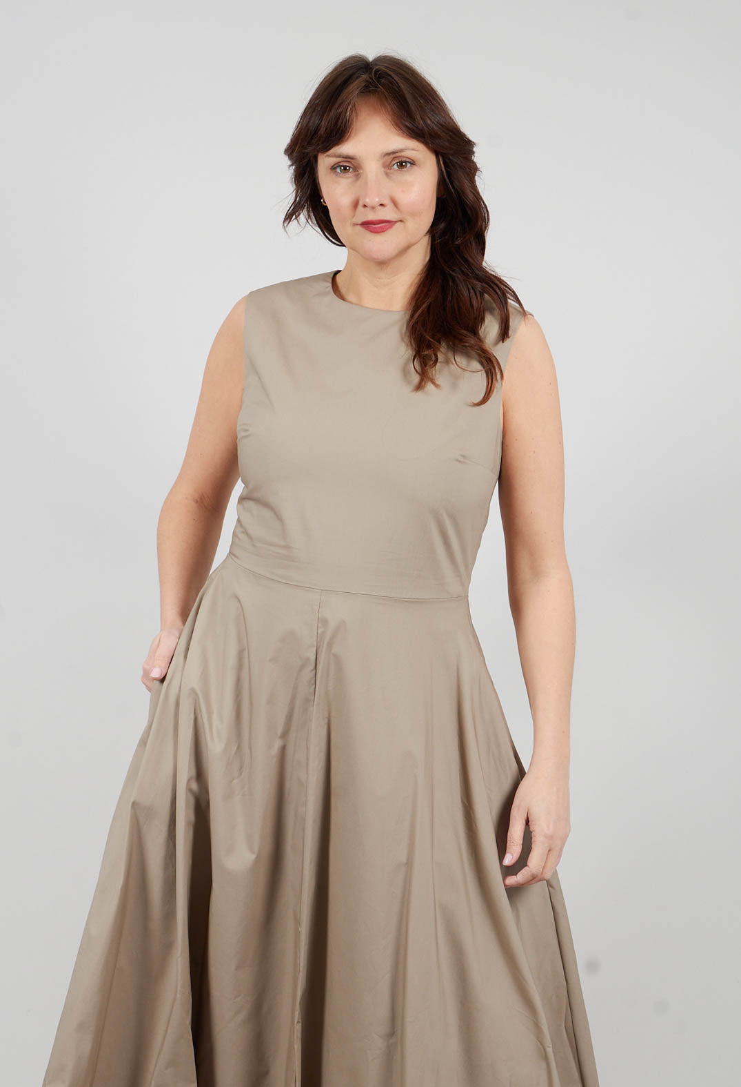 Midi Bubble Hem Dress in Beige