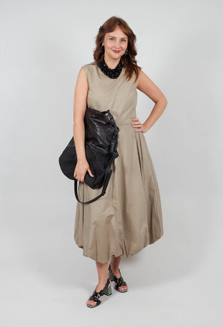 Midi Bubble Hem Dress in Beige