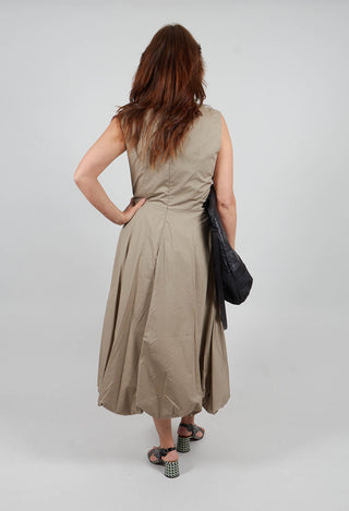 Midi Bubble Hem Dress in Beige