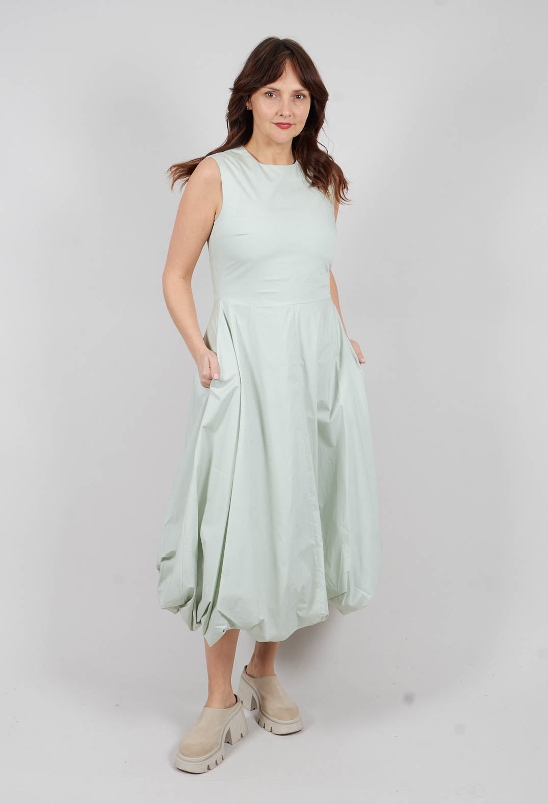 Midi Bubble Hem Dress in Menta