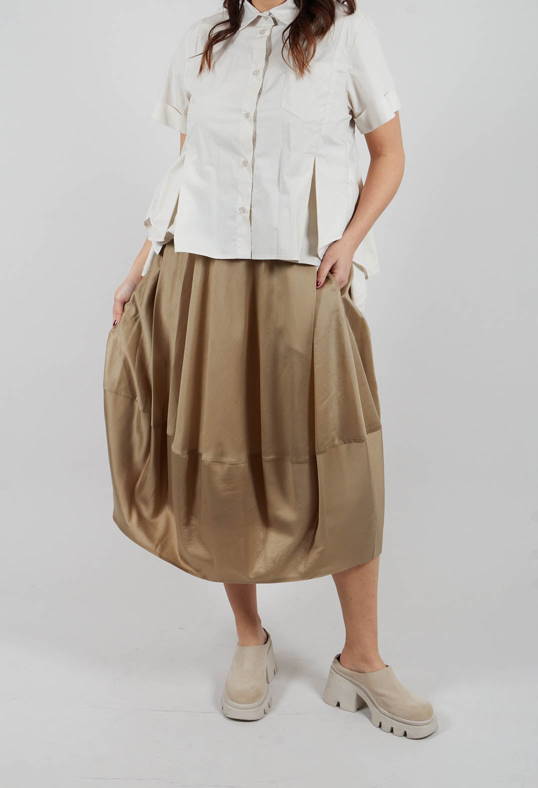 Pull On Midi Skirt in Beige