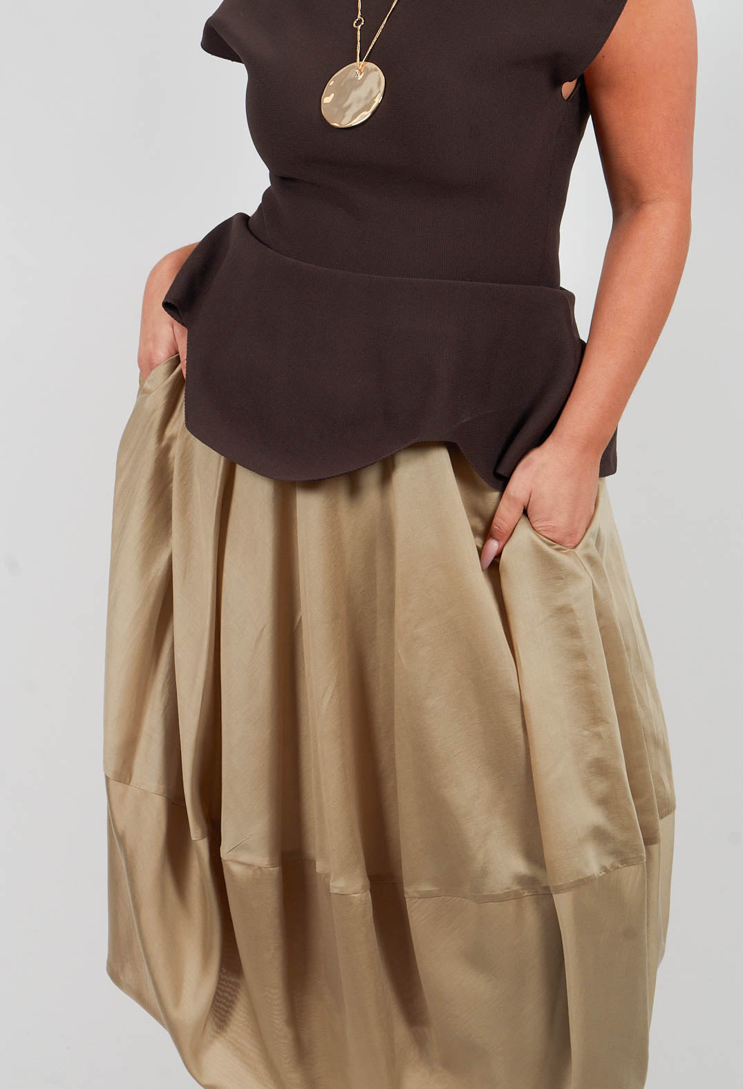 Pull On Midi Skirt in Beige