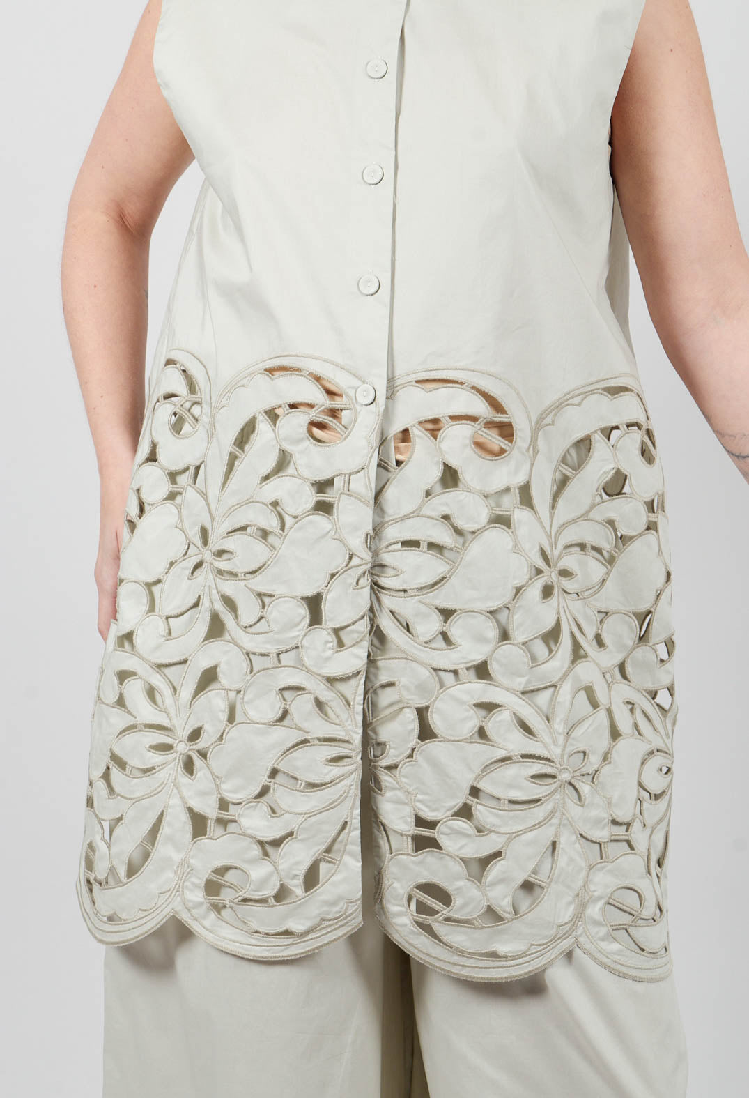 Lace Trim Shirt in Fog