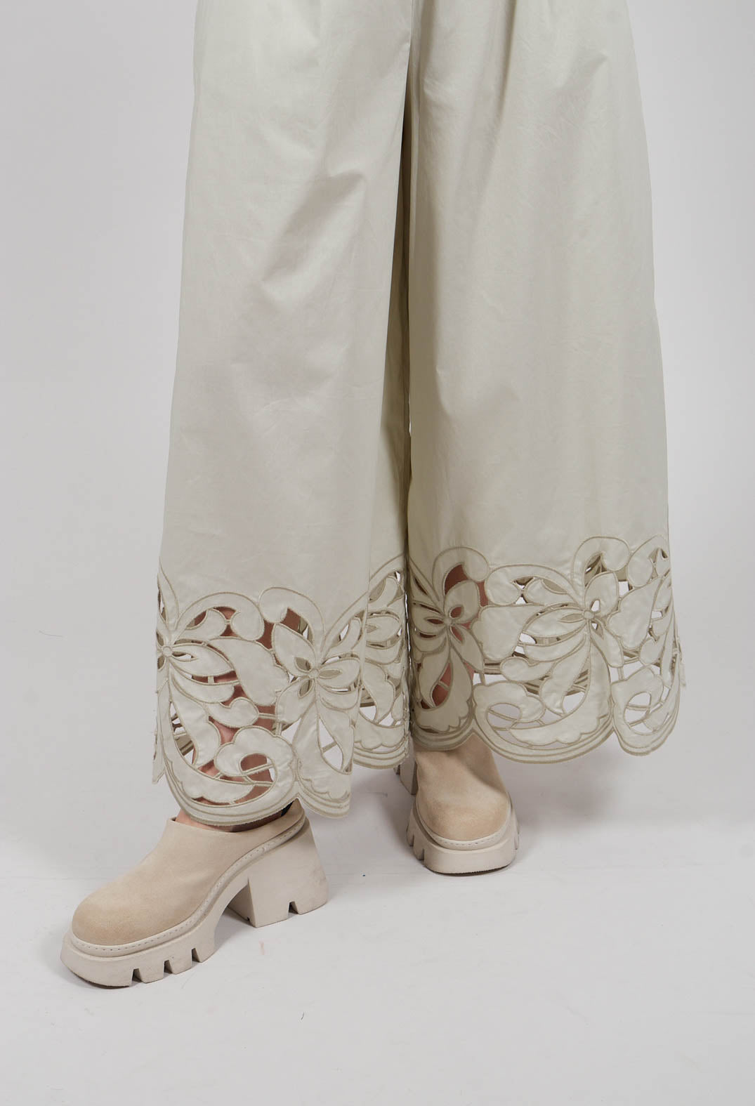 Lace Hem Trousers in Fog