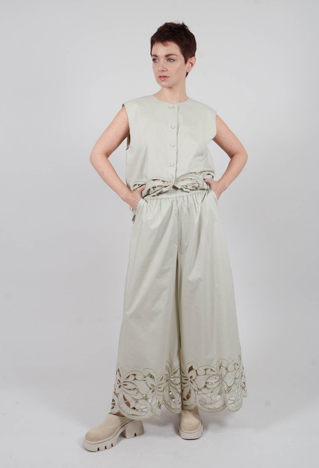 Lace Hem Trousers in Fog