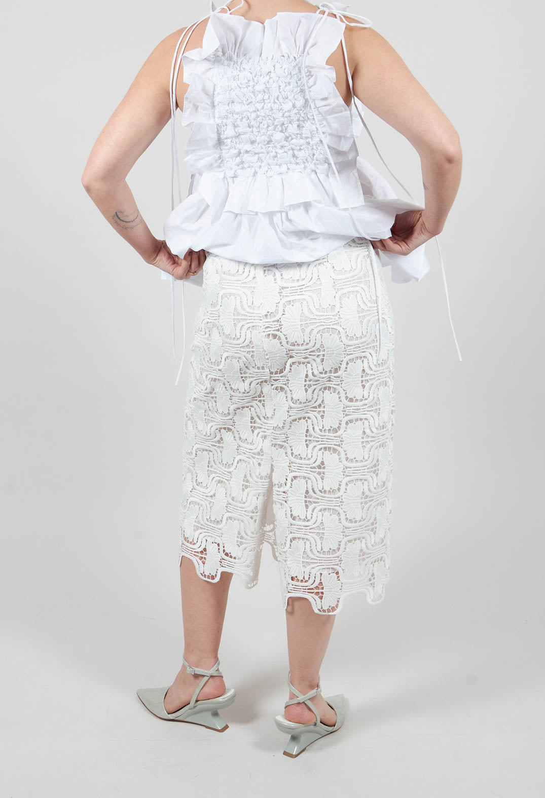 Cut Work Pencil Skirt in Off White