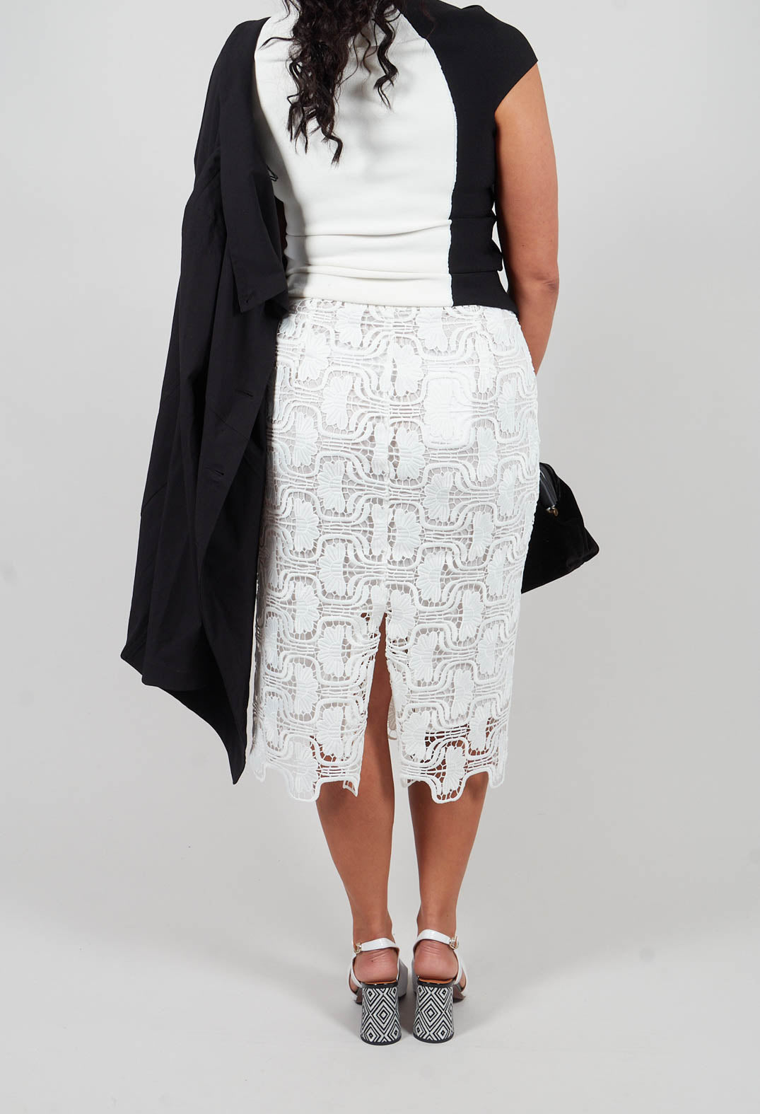 Cut Work Pencil Skirt in Off White