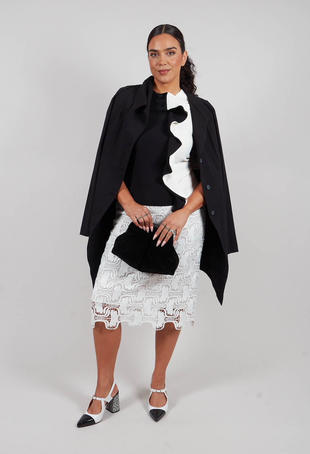 Cut Work Pencil Skirt in Off White