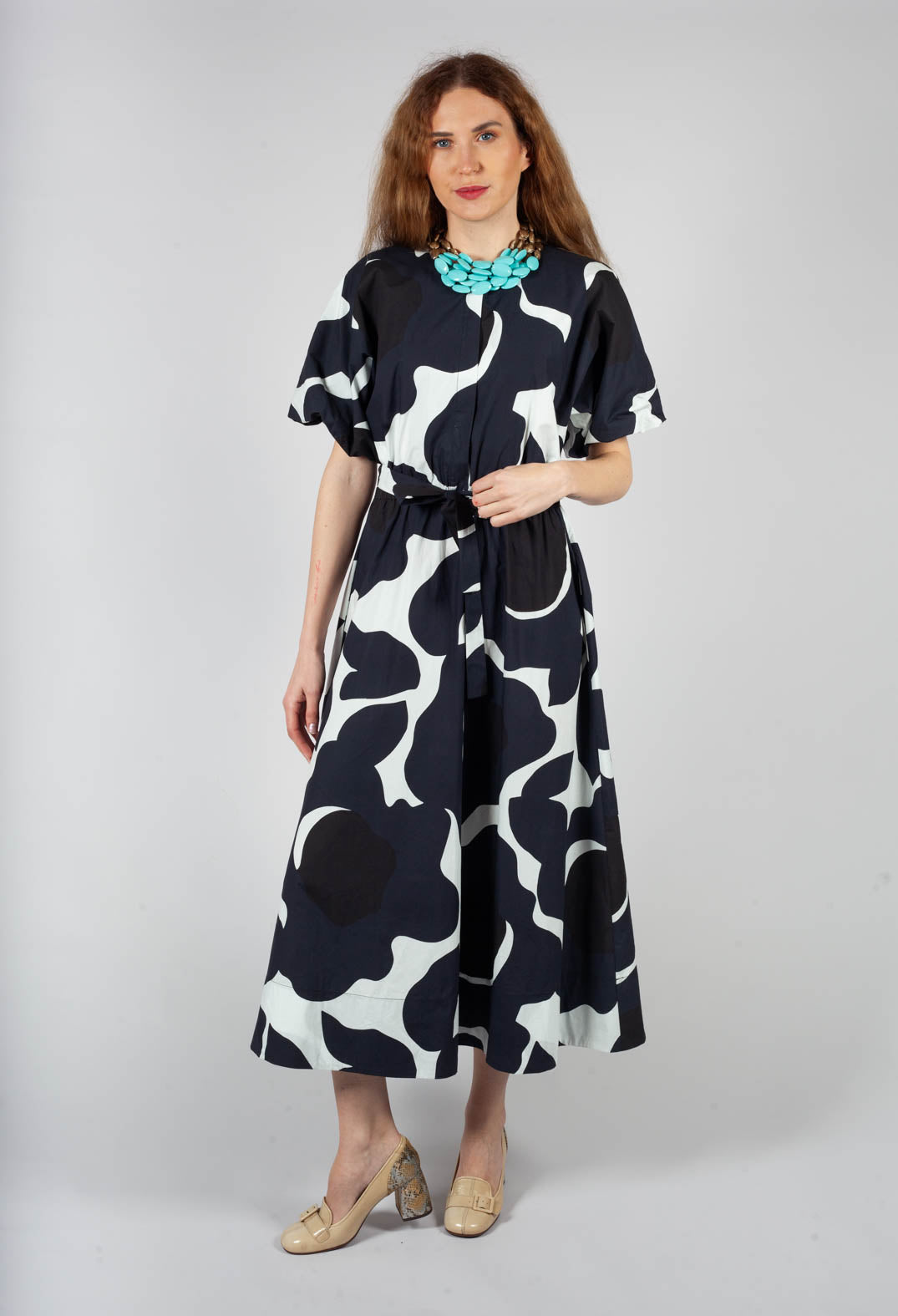 Gathered Sleeve Dress in St. Comet and Nero