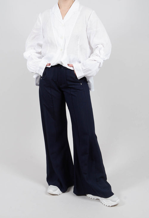 Caught Out Trousers in Dark Blue Pinstripe