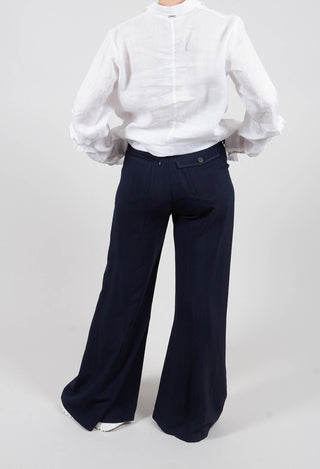 Caught Out Trousers in Dark Blue Pinstripe