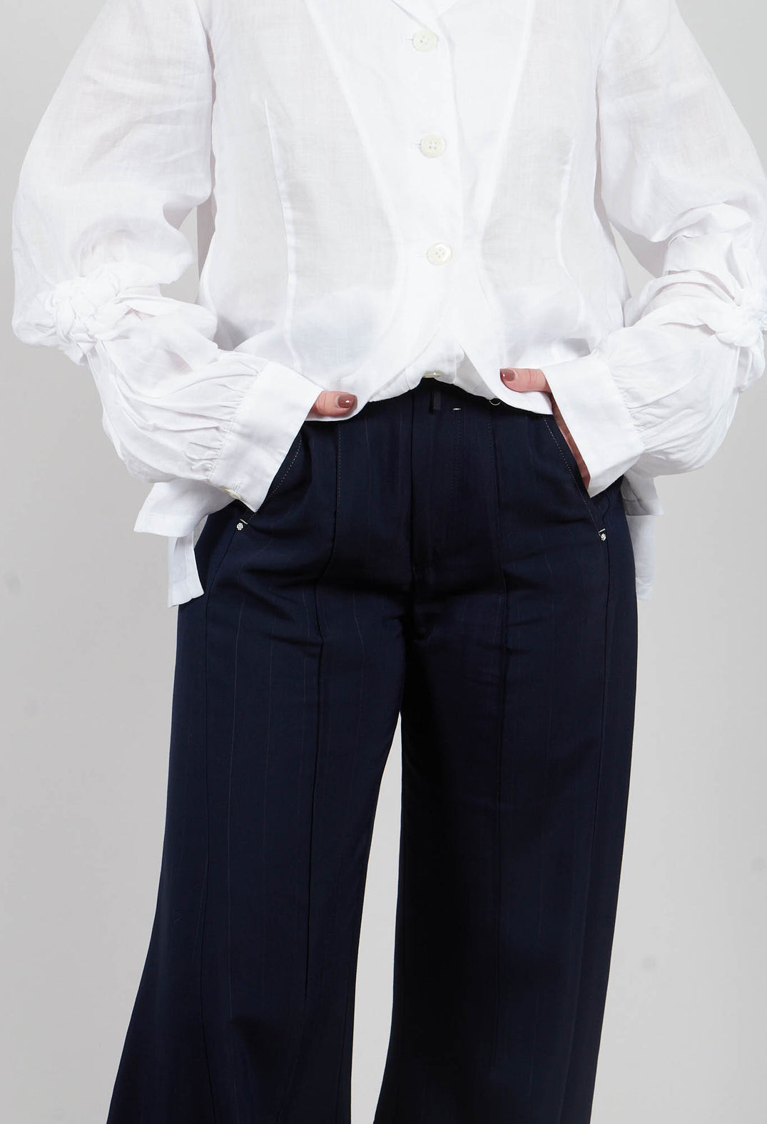 Caught Out Trousers in Dark Blue Pinstripe