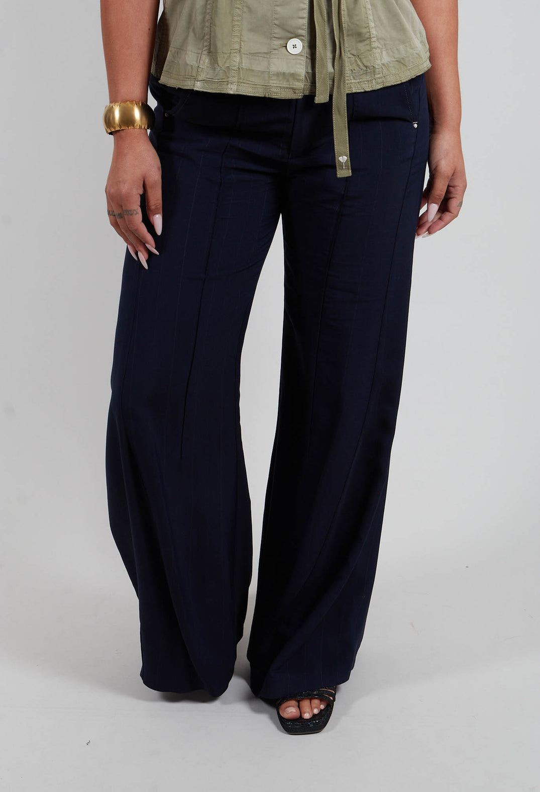 Caught Out Trousers in Dark Blue Pinstripe