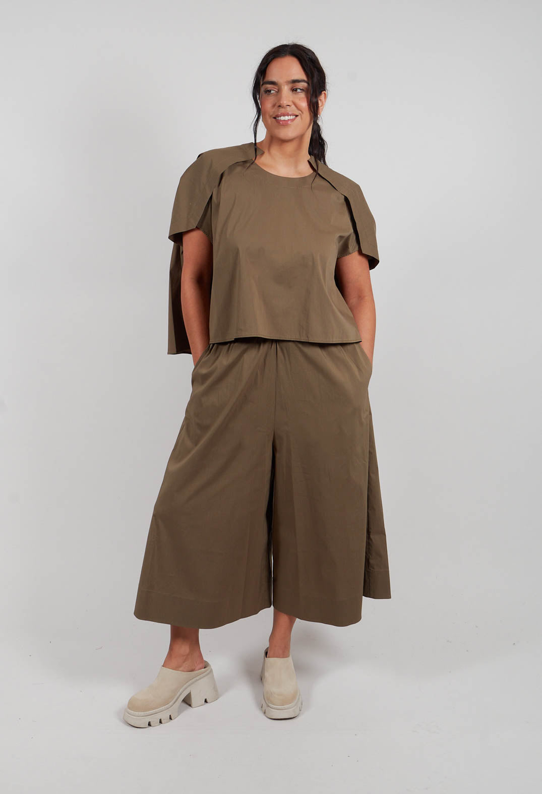 Pant Skirt in Dark Khaki