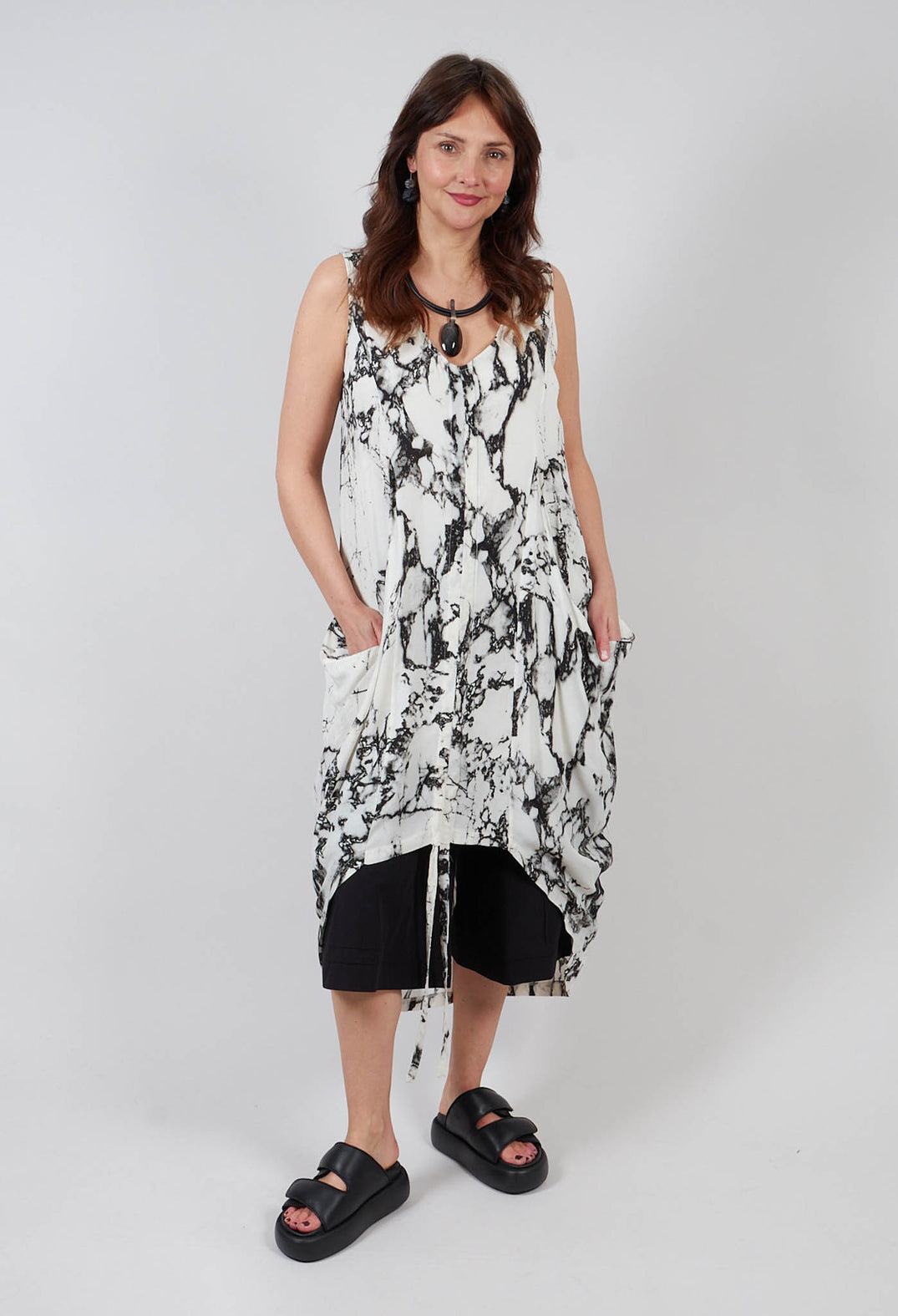 Aysmmetic Dress in Printed Viscose