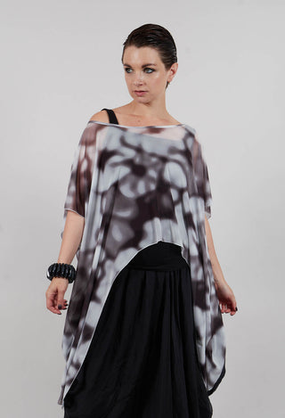 Aysmmetrical T-Shirt in Printed Tulle Stretch White