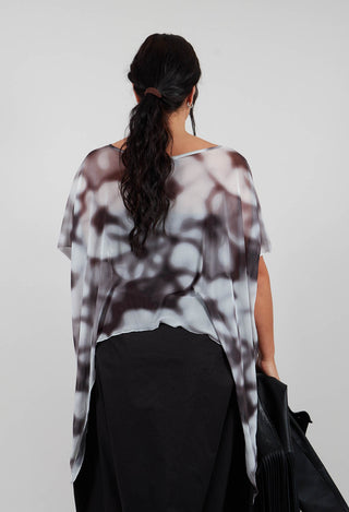Aysmmetrical T-Shirt in Printed Tulle Stretch White