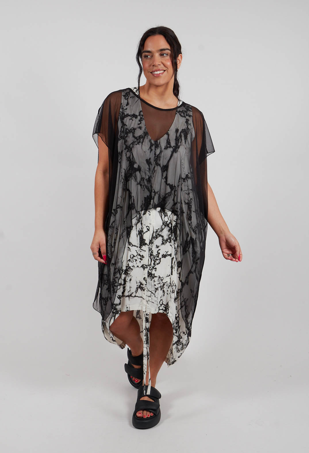 Aysmmetrical T-Shirt in Tulle Stretch Black