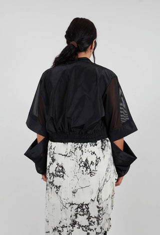 Cropped Bomber Jakcet in Tulle Stretch Black