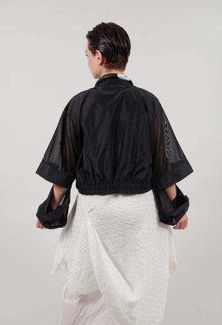 Cropped Bomber Jakcet in Tulle Stretch Black