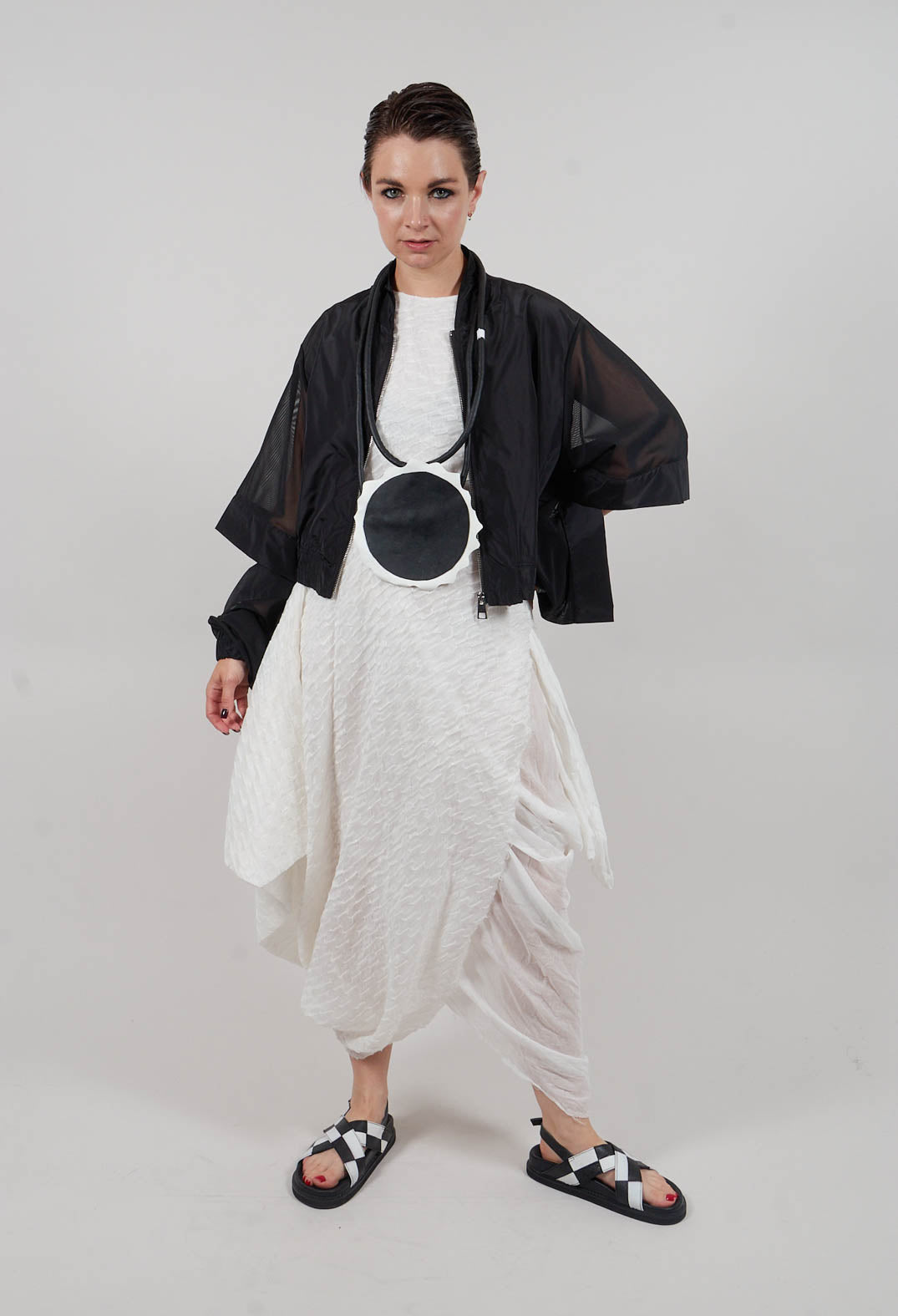 Cropped Bomber Jakcet in Tulle Stretch Black