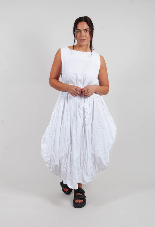 Flared Dress in Crumpled Cotton White