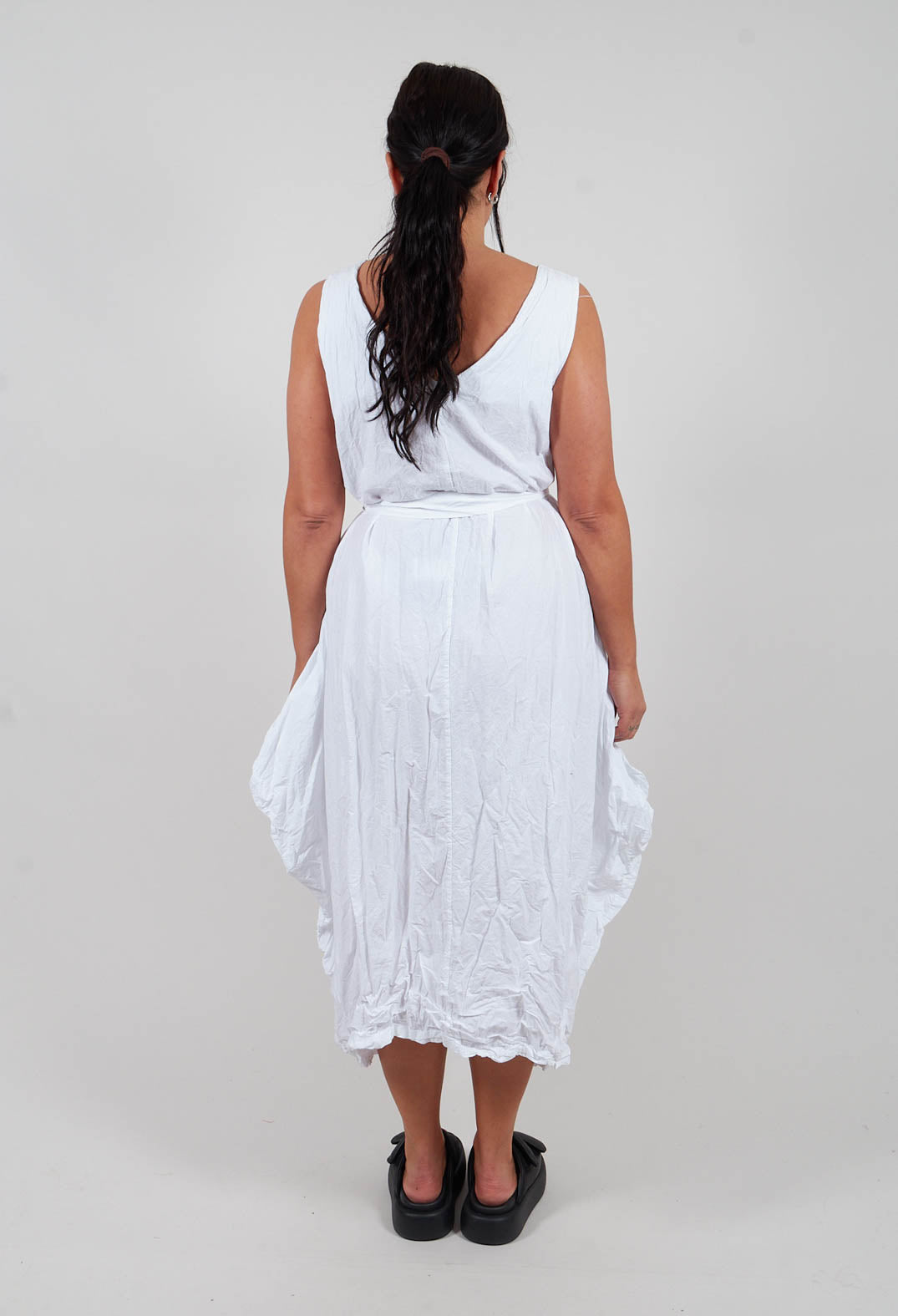 Flared Dress in Crumpled Cotton White