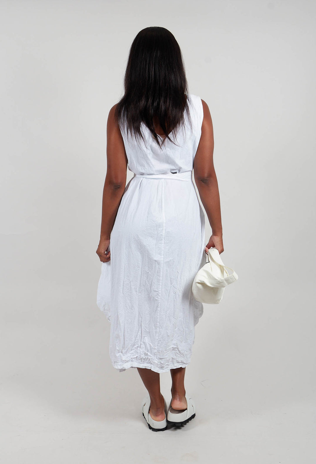 Flared Dress in Crumpled Cotton White