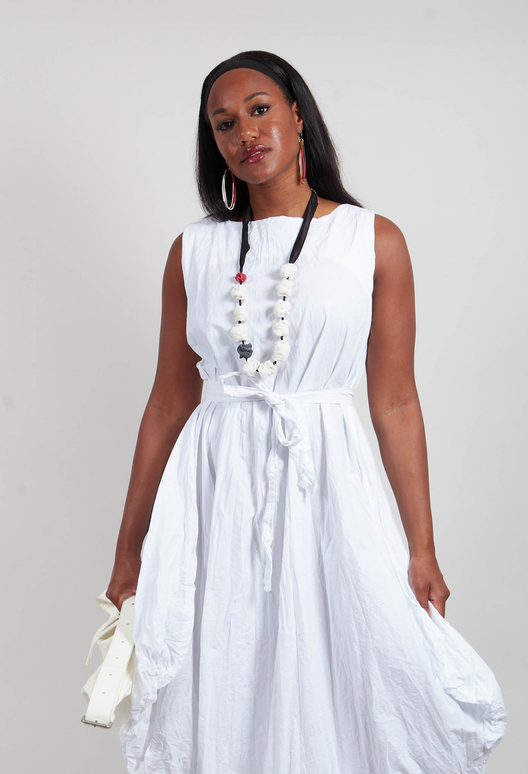 Flared Dress in Crumpled Cotton White