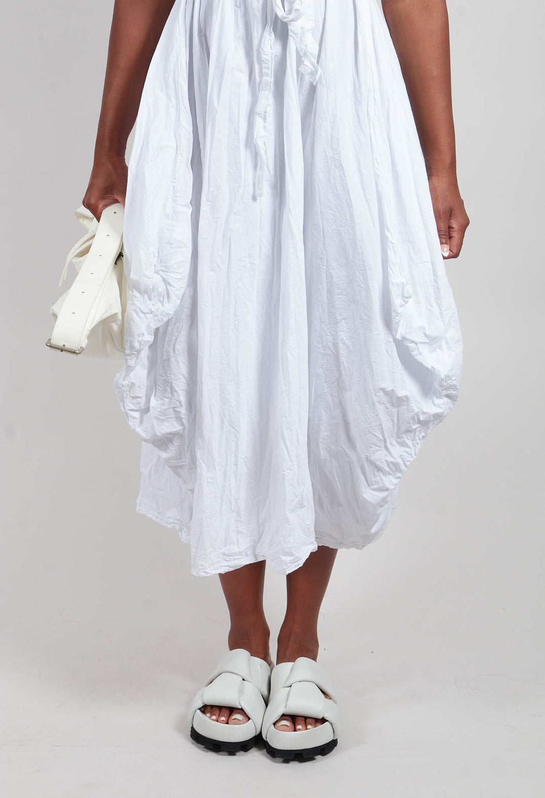 Flared Dress in Crumpled Cotton White