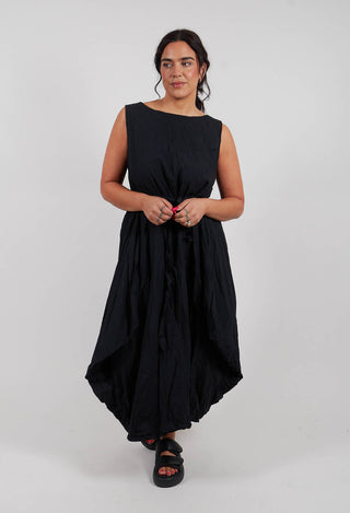 Flared Dress in Crumpled Cotton Black