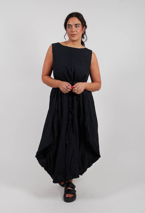 Flared Dress in Crumpled Cotton Black